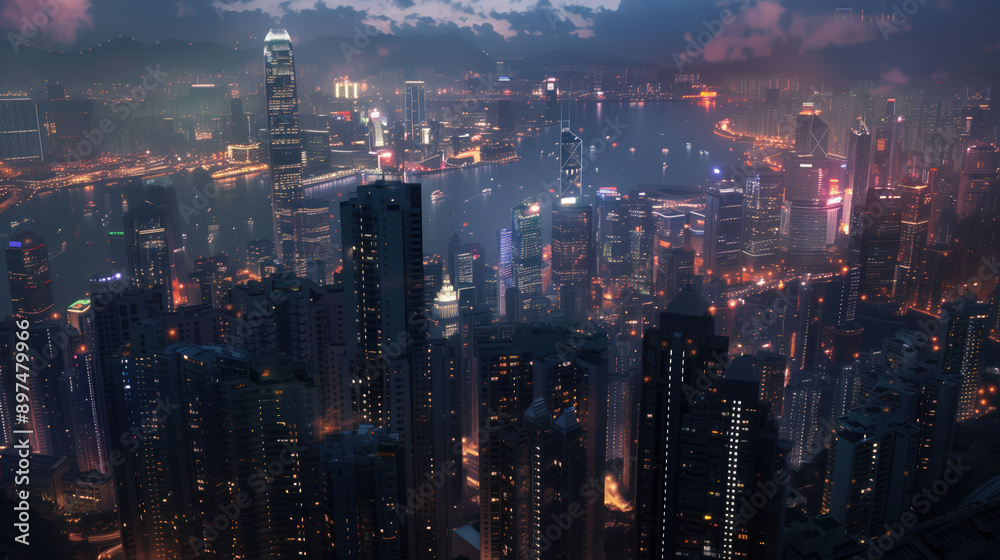 Victoria Peak, Hongkong, Night view at Peak Tower Observatory Victoria Peak, Hongkong, Night view at Peak Tower Observatory
