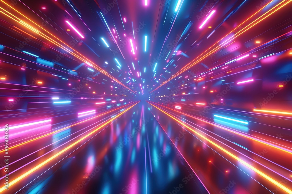 Fototapeta premium Vibrant abstract background with dynamic light trails in neon colors, creating a sense of speed and motion.