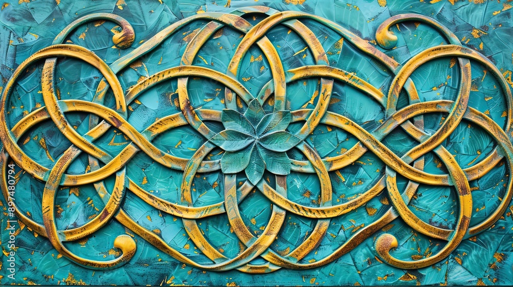 Intricate Celtic Knots in Bold Green and Gold Design - Detailed Geometric Artwork Illustration Intricate Celtic Knots in Bold Green and Gold Design - Detailed Geometric Artwork Illustration