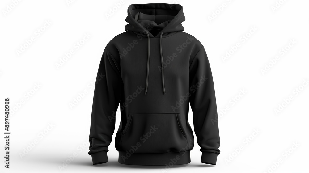 A black hoodie is sitting on a white background A black hoodie is sitting on a white background