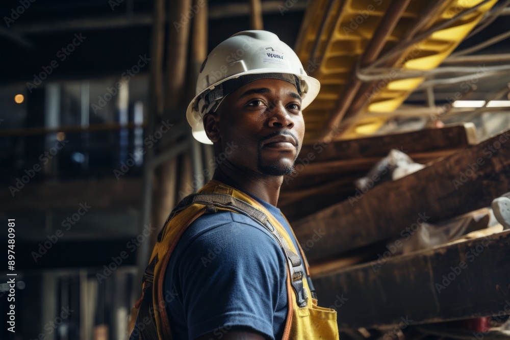 Portrait of a male African American construction worker Portrait of a male African American construction worker