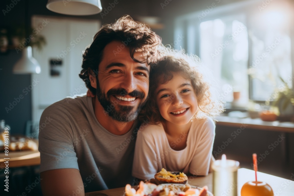 Smiling portrait of a young father with daughter at home Smiling portrait of a young father with daughter at home