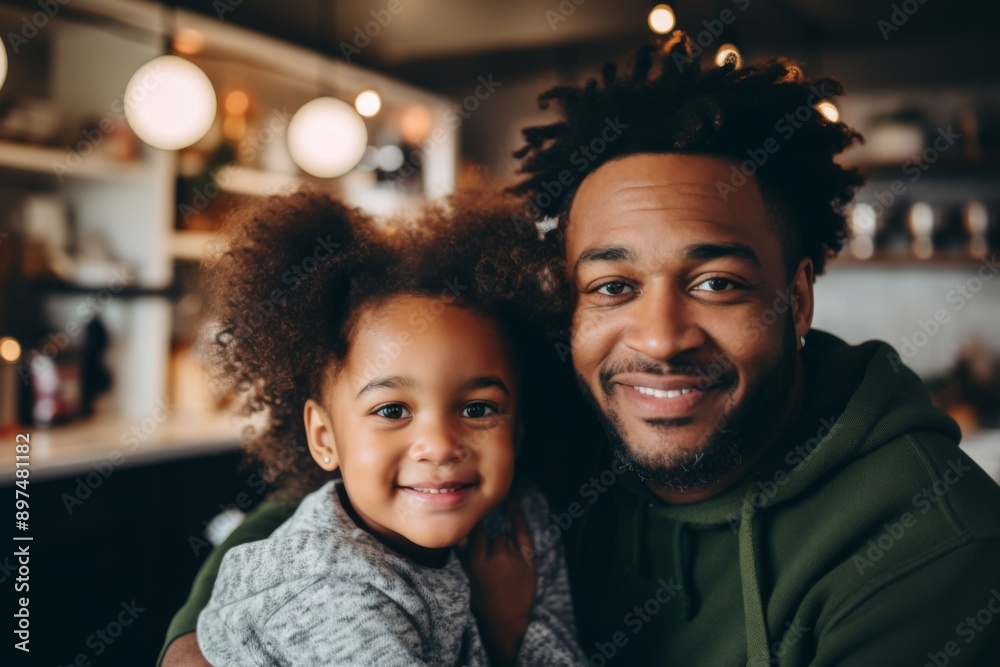 Smiling portrait of a young father with daughter at home Smiling portrait of a young father with daughter at home