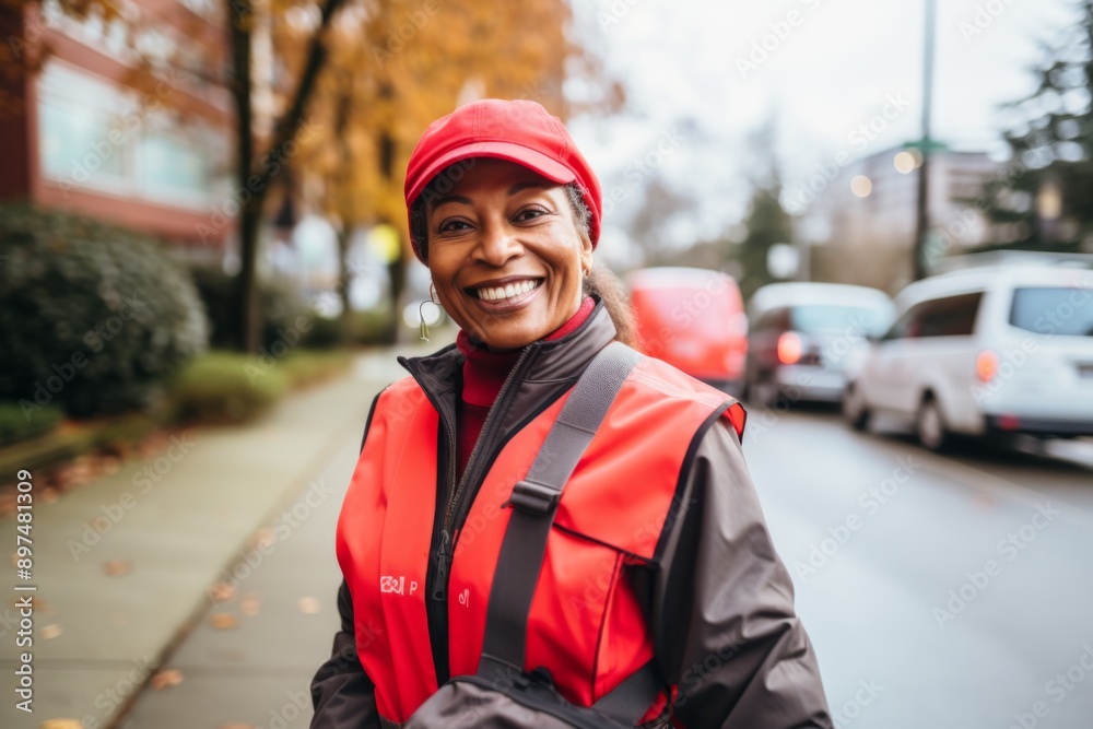 Portrait of a middle aged delivery woman outside Portrait of a middle aged delivery woman outside