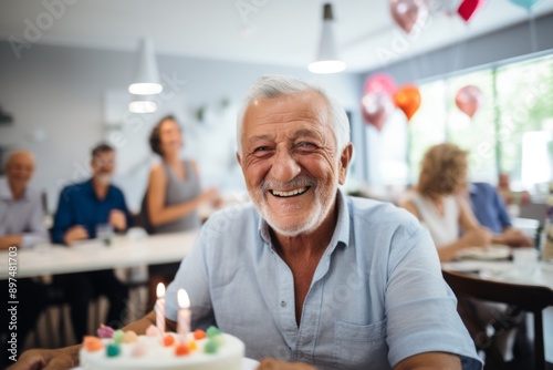 Wallpaper Mural Portrait of a senior Hispanic man celebrating birthday in nursing home Torontodigital.ca