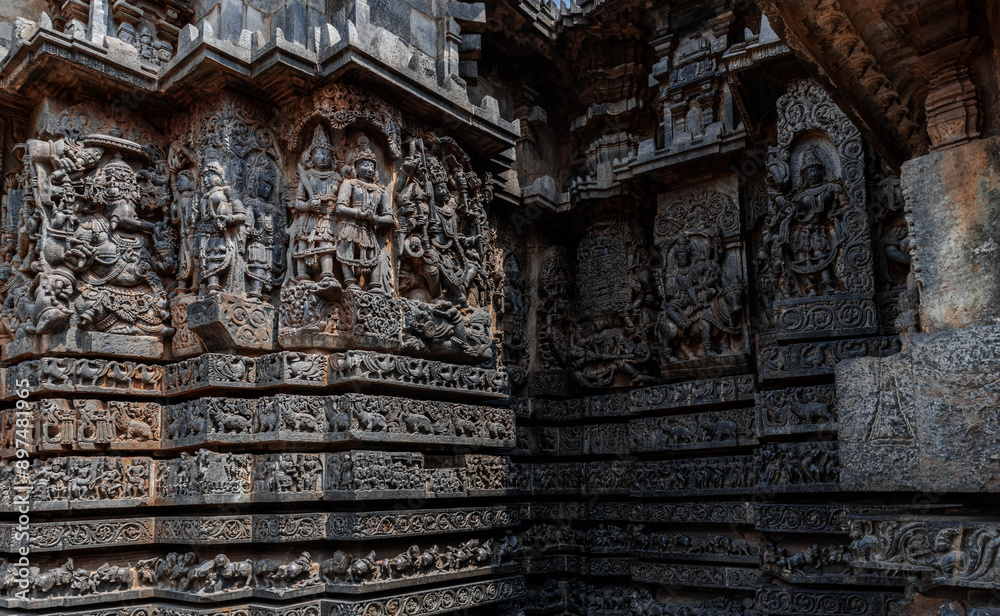 custom made wallpaper toronto digitalIntricate carvings of Hindu deities and also depict scenes from Hindu epics in the Hindu temple of Halebidu. India.