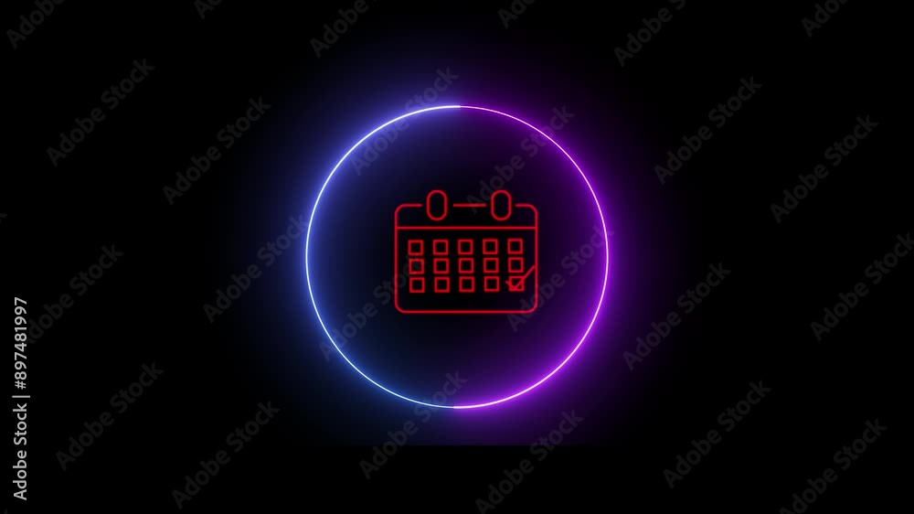calendar icon red color neon animation black background. 4k calendar icon red color neon animation black background. 4k