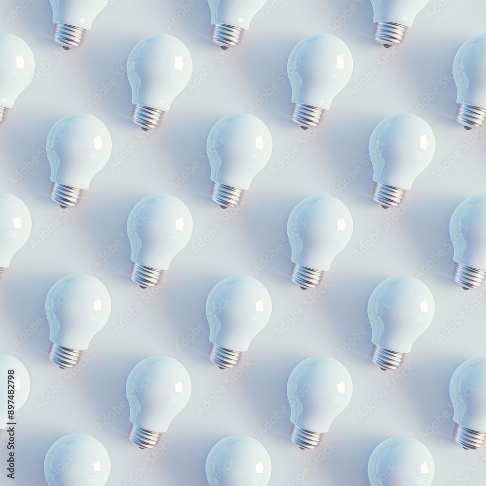 Rows of uniform white light bulbs arranged on a blue background, representing order and minimalism. Suitable for design and organizational themes. Rows of uniform white light bulbs arranged on a blue background, representing order and minimalism. Suitable for design and organizational themes.
