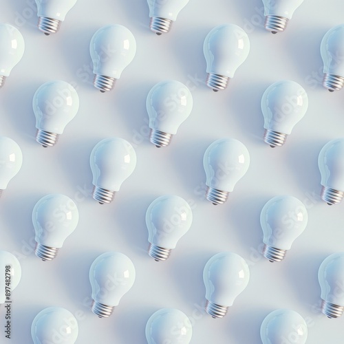 Rows of uniform white light bulbs arranged on a blue background, representing order and minimalism. Suitable for design and organizational themes.