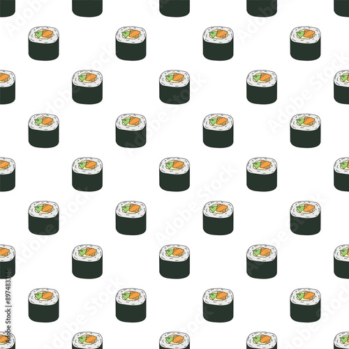 Seamless pattern with sushi roll for decorative print, wrapping paper, menu, wallpaper and fabric