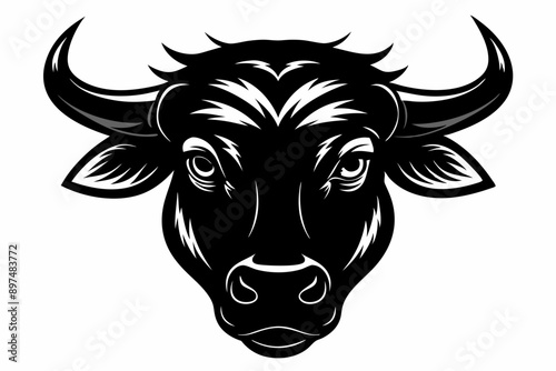 Silhouette of a cow farm animal, A cow head silhouette black vector artwork illustration,  Vector illustration, Bull head emblem isolated on white background..