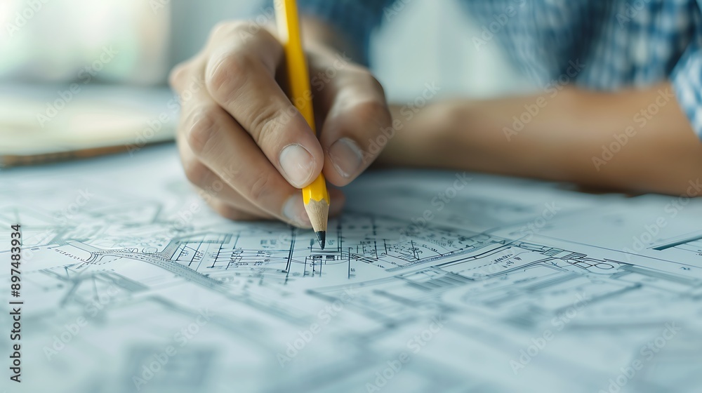 Hand Drawing a Green Landscape Design on Blueprint Paper for Sustainable Urban Planning and Eco-Friendly Architecture Hand Drawing a Green Landscape Design on Blueprint Paper for Sustainable Urban Planning and Eco-Friendly Architecture