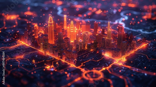 A digital map showing a network of electric vehicle charging stations Techsavvy Illustration Cool tones Detailed