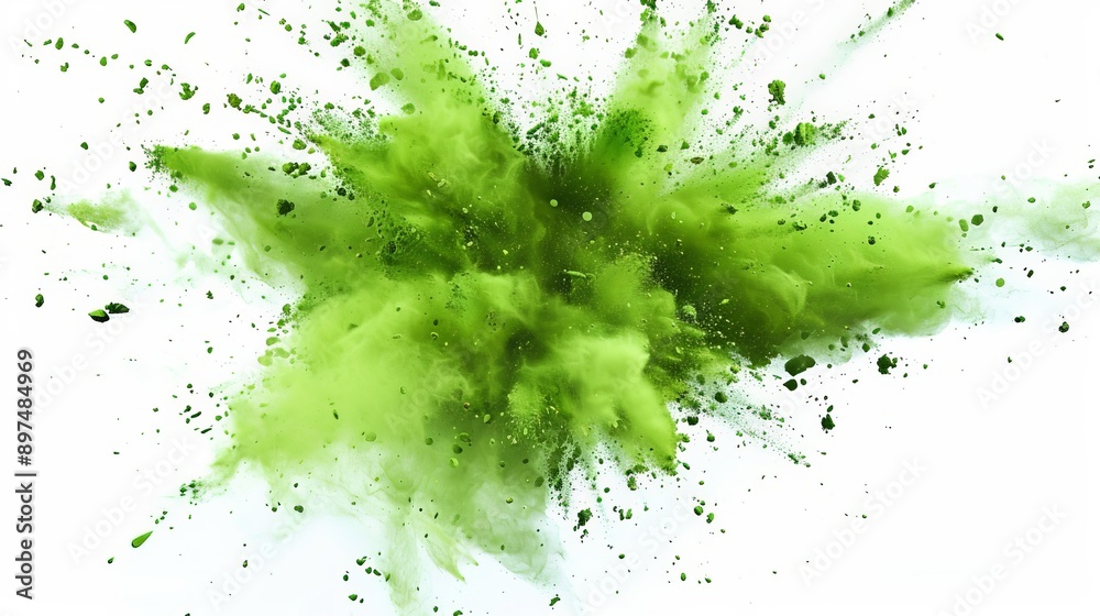 A green explosion of powdery substance is shown in the image