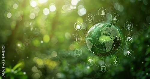 Grüne Technologie und nachhaltige Zukunft mit Erde und Pflanzen, Green technology and a sustainable future with soil and plants