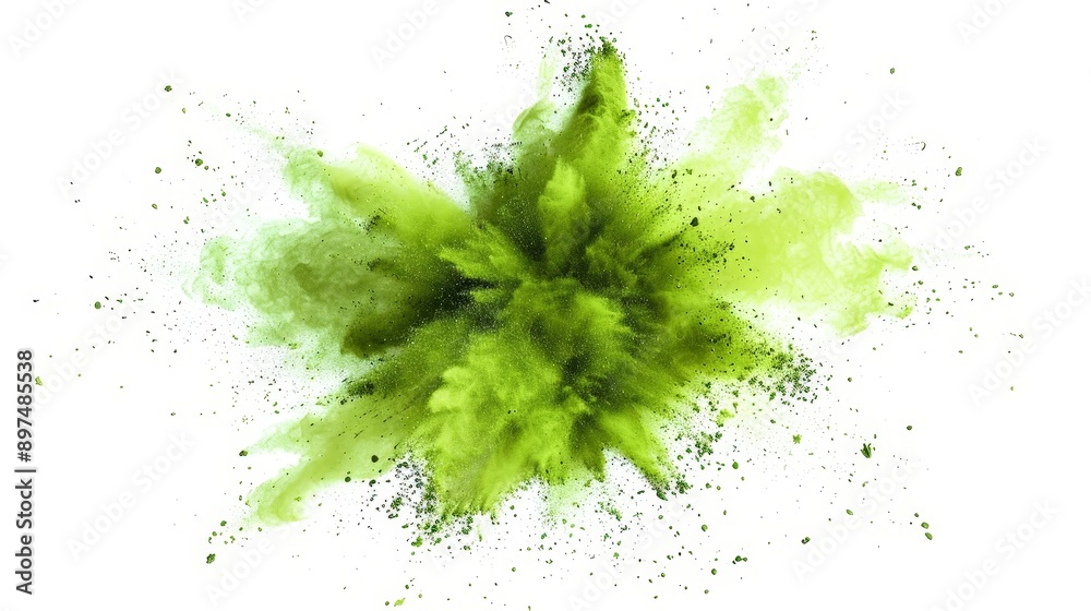 A green powdery substance is scattered across a white background A green powdery substance is scattered across a white background