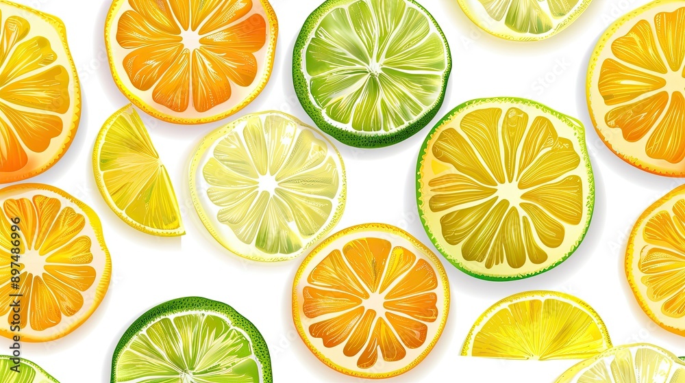 Illustration. Vector background with lemon, orange and lime slices isolated on white Illustration. Vector background with lemon, orange and lime slices isolated on white