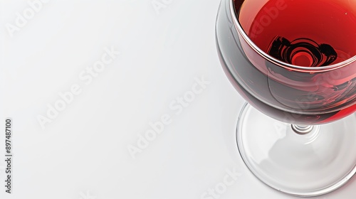 Elegant Red Wine Glass with Stem on Table with White Tablecloth and White Wall Background for Tasting or Celebration Concept photo