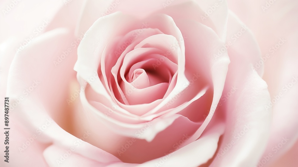 Soft focus of a delicate pink rose in full bloom on a pastel pink background, perfect for Valentine s Day or a romantic wedding invitation. Soft focus of a delicate pink rose in full bloom on a pastel pink background, perfect for Valentine s Day or a romantic wedding invitation.