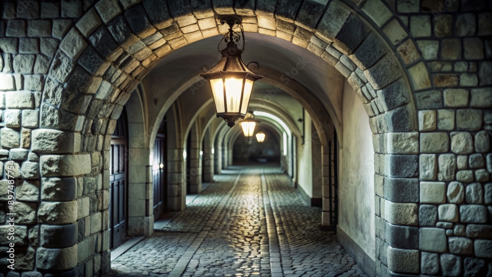 A Narrow Cobblestone Tunnel in an Ancient European City. Generative AI A Narrow Cobblestone Tunnel in an Ancient European City. Generative AI