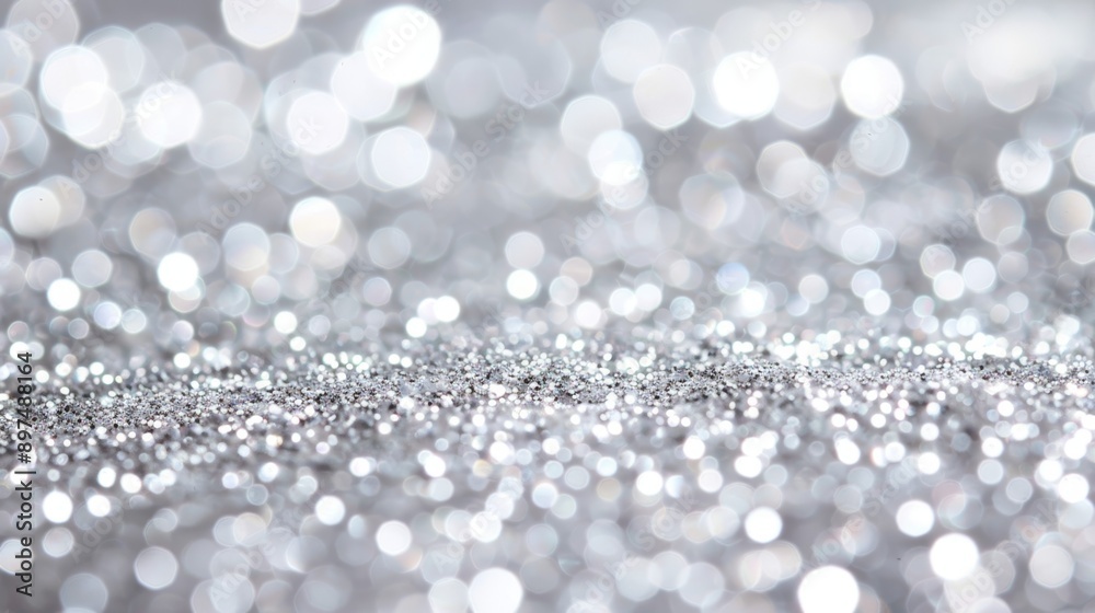The image is a close up of a silver glittery surface with many small, round The image is a close up of a silver glittery surface with many small, round