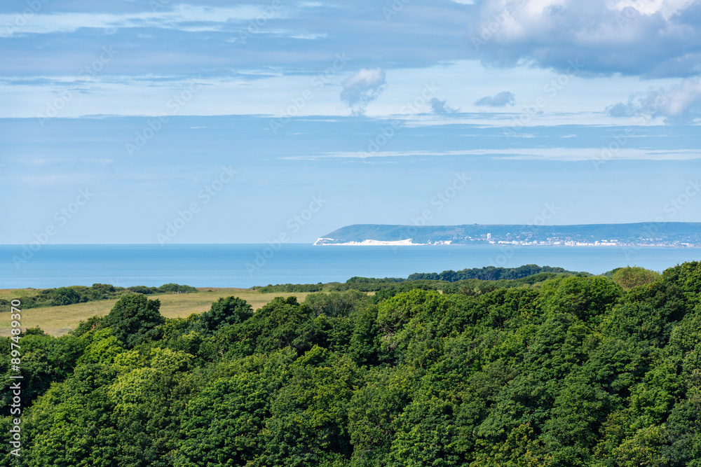 View across to Eastbourne and Beachy Head from Hastings Country Park in East Sussex, England View across to Eastbourne and Beachy Head from Hastings Country Park in East Sussex, England