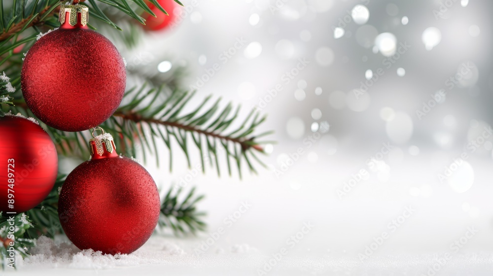 A Christmas tree with red ornaments and white background A Christmas tree with red ornaments and white background