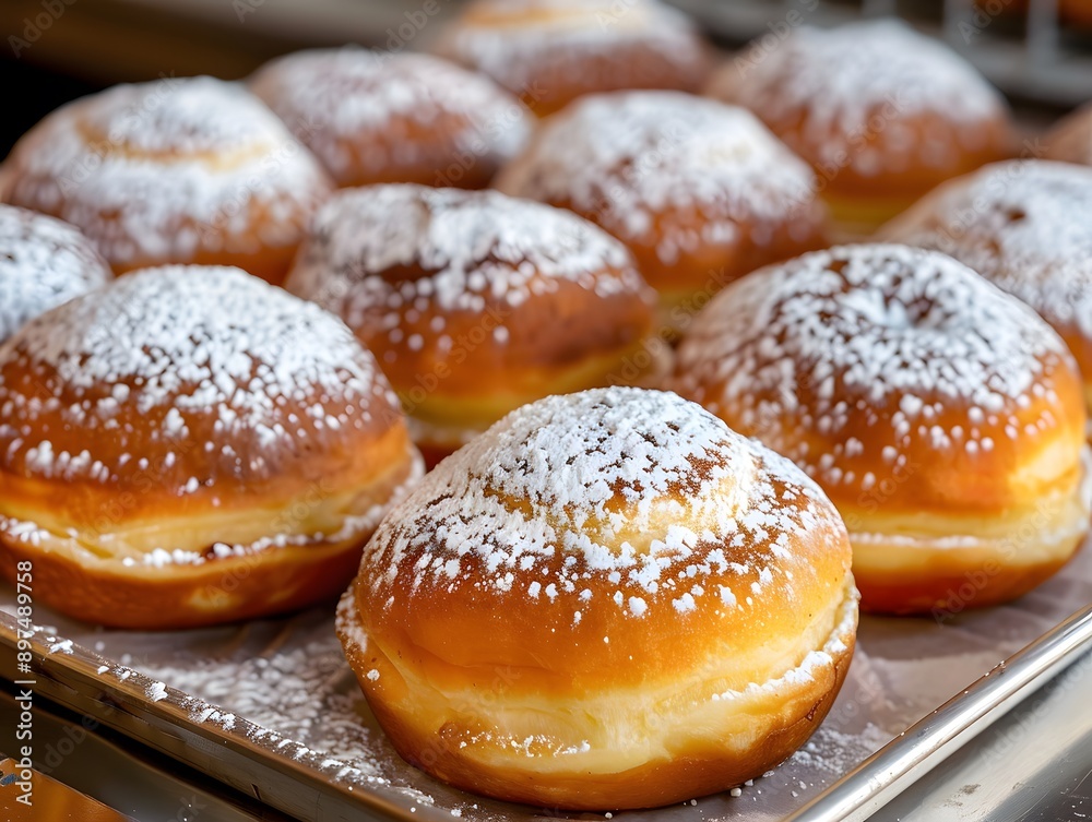 Berliner donuts Krapfen dusted with powdered sugar Berliner donuts Krapfen dusted with powdered sugar