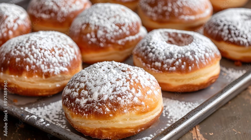 Berliner donuts Krapfen dusted with powdered sugar Berliner donuts Krapfen dusted with powdered sugar