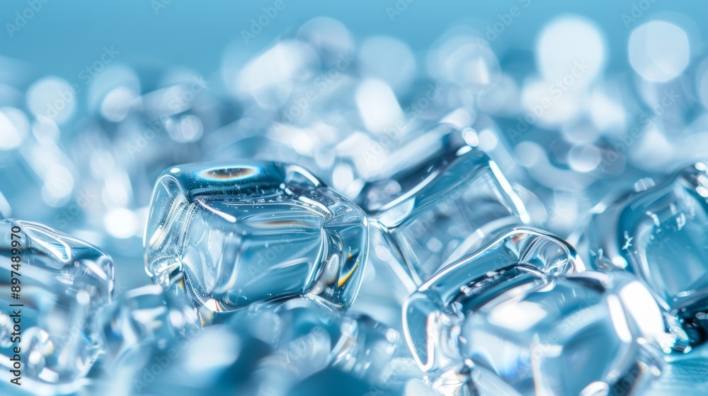 A close up of many ice cubes on a blue background A close up of many ice cubes on a blue background
