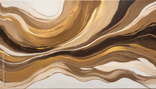 abstract background featuring dynamic, fluid brushstrokes in shades of brown and gold, creating a sense of movement and energy