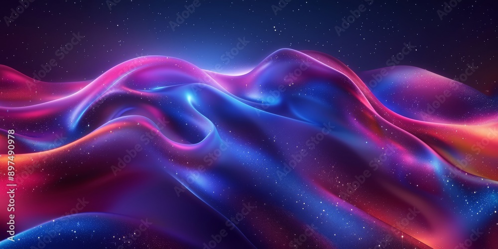 Vibrant abstract waves with neon light effects, creating a futuristic cosmic scene under a starry sky. Vibrant abstract waves with neon light effects, creating a futuristic cosmic scene under a starry sky.