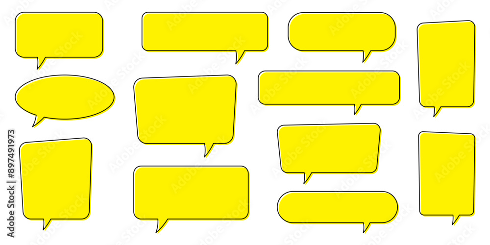 Chat bubble in yellow, quote background, Speech bubble, message box set. Chat bubble in yellow, quote background, Speech bubble, message box set.