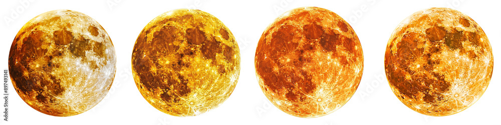 Collection of full orange moons isolated on transparent or white background Collection of full orange moons isolated on transparent or white background