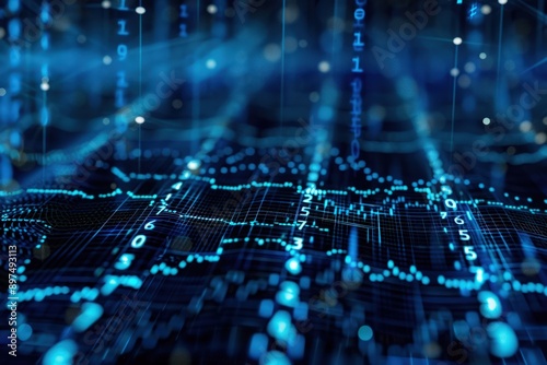 Electric blue network of stock market numbers and data points.