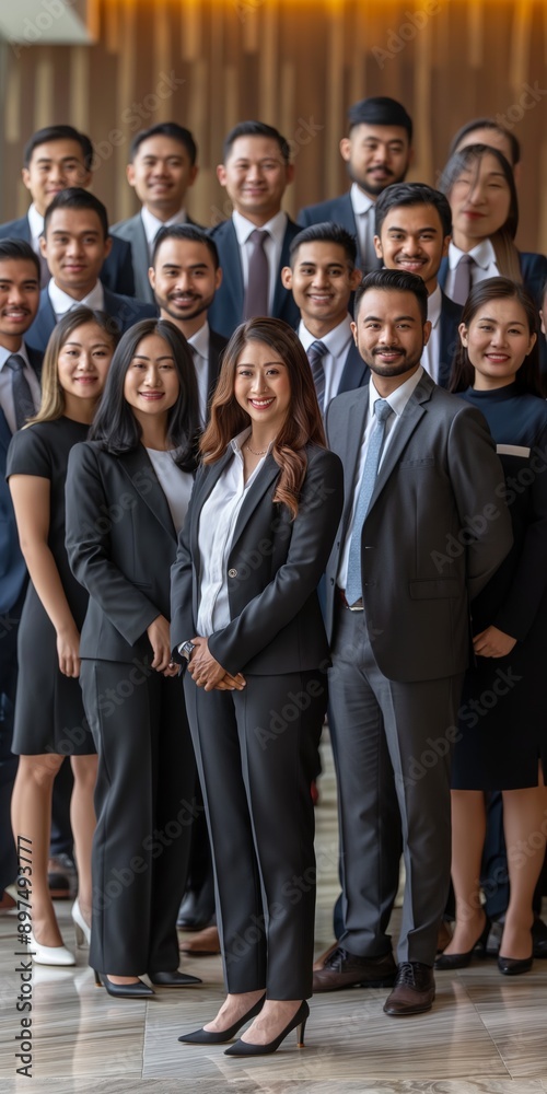 A group of people in suits and ties posing for a photo. Scene is professional and formal A group of people in suits and ties posing for a photo. Scene is professional and formal