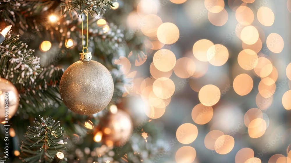 A Christmas tree with a gold ornament hanging from it A Christmas tree with a gold ornament hanging from it