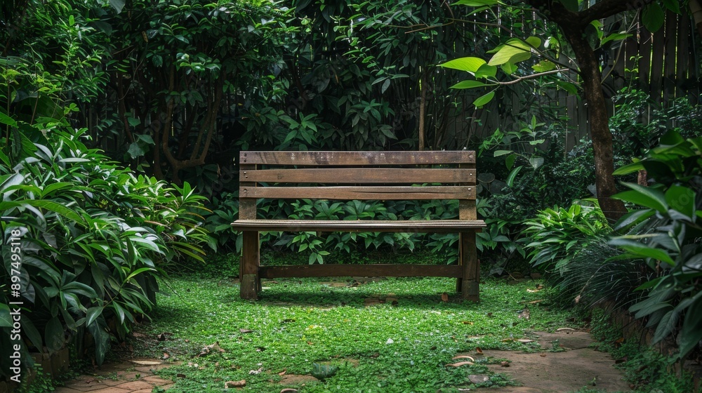 outdoor seating area, a serene nook in the garden, a wooden bench nestled amidst verdant foliage, offering a calming refuge for quiet contemplation and relaxation outdoor seating area, a serene nook in the garden, a wooden bench nestled amidst verdant foliage, offering a calming refuge for quiet contemplation and relaxation
