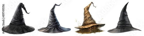 Collection of Witch hats stock isolated on transparent or white background