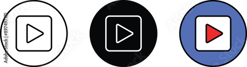 Play Button in lined, isolated and colored style. Vector illustration