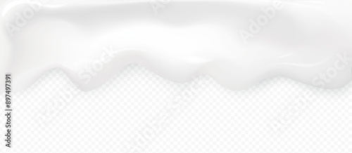 Milk cream vector high quality texture with shadow isolated on transparent background. Melted white creamy, youghurt, milkshake border template