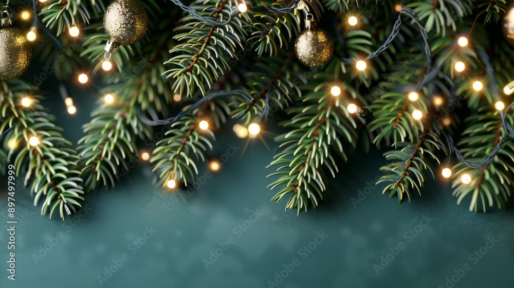 A Christmas tree with lights and gold ornaments A Christmas tree with lights and gold ornaments