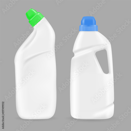Plastic bottles for cleaning products, vector illustration set. vector mockup
