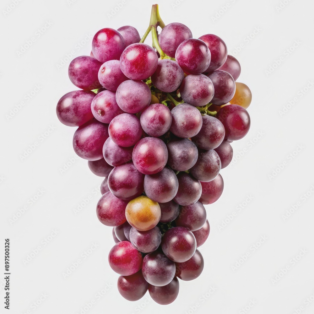 A Single Bunch of Red Grapes Hanging Against a White Background. Generative AI A Single Bunch of Red Grapes Hanging Against a White Background. Generative AI