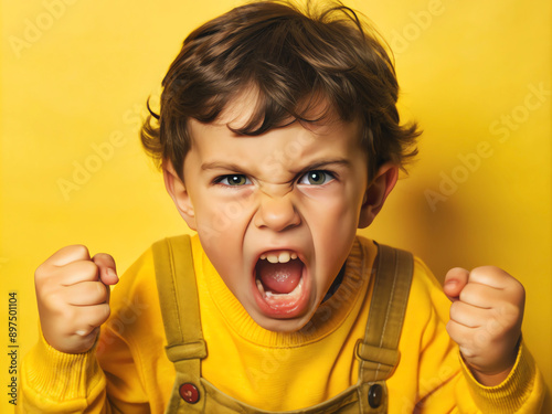 portrait of an angry kid with a scowling expression and furrowed brows
