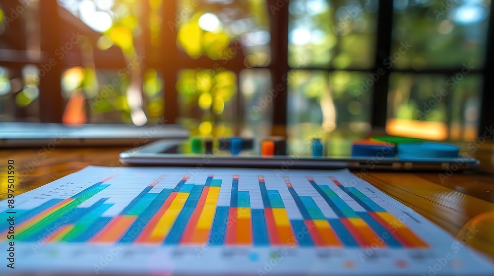 A detailed chart analysis depicting vibrant bar graphs and data on a wooden desk, symbolizing business growth and strategy. A detailed chart analysis depicting vibrant bar graphs and data on a wooden desk, symbolizing business growth and strategy.