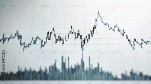 Financial chart with a prominent spike in stock values, set against a plain white surface.