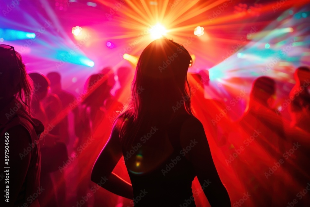 Silhouette of a party crowd on disco lights. Dancing in the club, template of party banner poster Silhouette of a party crowd on disco lights. Dancing in the club, template of party banner poster