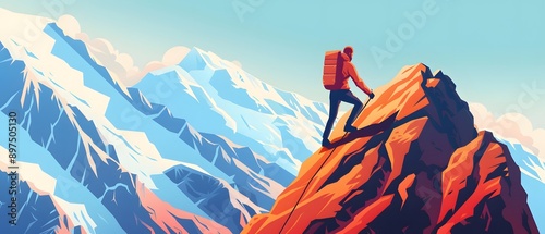 A lone hiker climbs a steep mountain path.