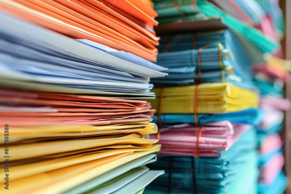 stack of colorful office paper and documents stack of colorful office paper and documents